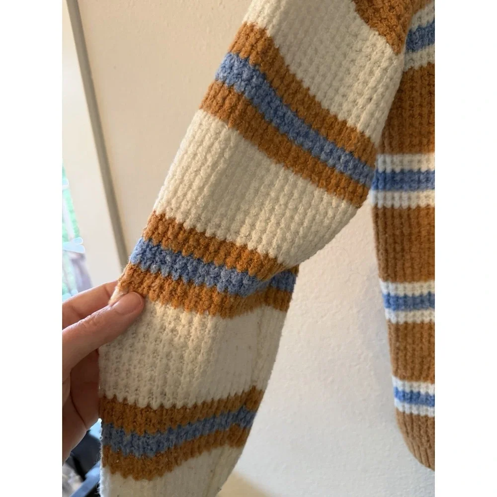 AE Knit Waffle Knit Sweater Oversized Chunky‎ Stripe Long Sleeve Crew Neck L